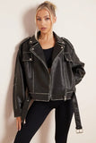 KATCH ME Black Belt Decor Zip-Up PU Biker Jacket Coat 