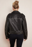 KATCH ME Black Belt Decor Zip-Up PU Biker Jacket Coat 