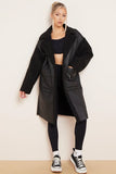 KATCH ME Black Boucle Notch Lapel Cargo Pocket PU Thermal Coat Coat 