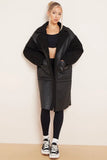 KATCH ME Black Boucle Notch Lapel Cargo Pocket PU Thermal Coat Coat 