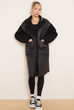 KATCH ME Black Boucle Notch Lapel Cargo Pocket PU Thermal Coat Coat 