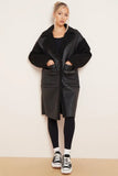 KATCH ME Black Boucle Notch Lapel Cargo Pocket PU Thermal Coat Coat 