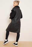 KATCH ME Black Boucle Notch Lapel Cargo Pocket PU Thermal Coat Coat 
