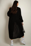 KATCH ME Black Casual Knit Puff Sleeve Loose Cardigan Coat