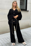 KATCH ME Black Casual Knit V Neck Cardigan & Loose Trousers Co-ord Co-ord
