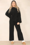 KATCH ME Black Casual Loose Top & Wide Leg Pants Co-ord Co-ord 