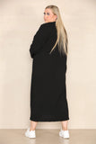 KATCH ME Black Casual Loungewear V Neck Lapel Corduroy Long Sleeve Loose Dress Dress