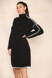 KATCH ME Black Chic Knit Turtle Neck Stitches Sweater Dress Dress