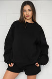 KATCH ME Black Cotton Casual Sweatshirt & Drawstring Shorts Co-ord Co-ord 