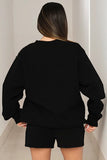KATCH ME Black Cotton Casual Sweatshirt & Drawstring Shorts Co-ord Co-ord 