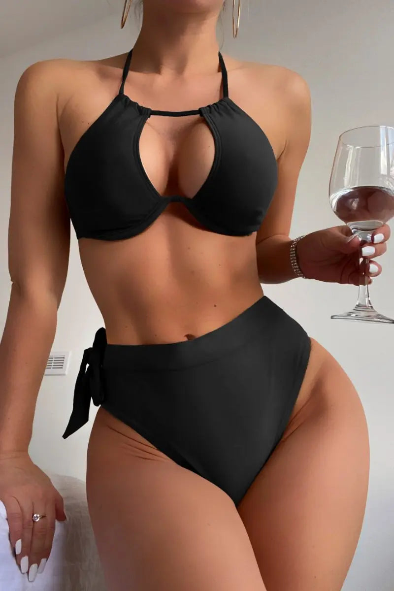 KATCH ME Black Halter Neck Bikini Set Swimsuit 