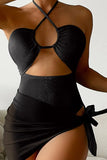 KATCH ME Black Halter Neck One Piece Swimsuit Swimsuit 20.99