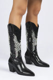 KATCH ME Black High Shine Diamante Boots Shoes 