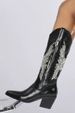 KATCH ME Black High Shine Diamante Boots Shoes 