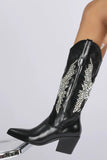 KATCH ME Black High Shine Diamante Boots Shoes 