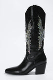KATCH ME Black High Shine Diamante Boots Shoes 