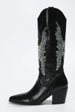 KATCH ME Black High Shine Diamante Boots Shoes 