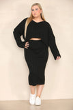 KATCH ME Black Knit Autumn V Neck Long Sleeve Irregular Sweater & Skirt Co-ord Co-ord