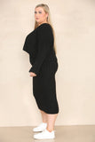 KATCH ME Black Knit Autumn V Neck Long Sleeve Irregular Sweater & Skirt Co-ord Co-ord