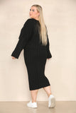 KATCH ME Black Knit Autumn V Neck Long Sleeve Irregular Sweater & Skirt Co-ord Co-ord