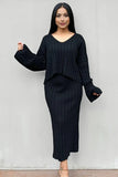 KATCH ME Black Knit Autumn V Neck Long Sleeve Irregular Sweater & Skirt Co-ord Co-ord 32.99