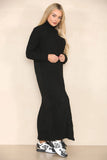 KATCH ME Black Knit Stylish Versatile Roll Neck Textured Split Long Sleeve Maxi Dress Dress