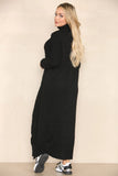 KATCH ME Black Knit Stylish Versatile Roll Neck Textured Split Long Sleeve Maxi Dress Dress