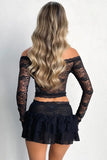 KATCH ME Black Lace Off The Shoulder Top & Pleated Mini Skirt Co-ord Co-ord 