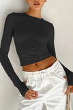 KATCH ME Black Long Sleeve Round Neck Slim Top Top 