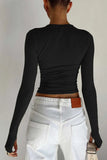 KATCH ME Black Long Sleeve Round Neck Slim Top Top 