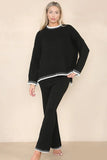 KATCH ME Black Loose Wavy Edge Long Sleeve Top & Wide Leg Pants Co-ord Co-ord 32.99