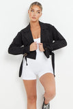 KATCH ME Black Notch Lapel Belt Decor Short Jacket Coat 