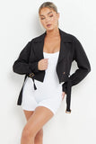 KATCH ME Black Notch Lapel Belt Decor Short Jacket Coat 
