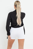 KATCH ME Black Notch Lapel Belt Decor Short Jacket Coat 