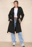 Black Notch Lapel Double Breasted Belt Decor Trench Coat