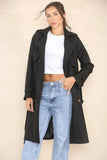 KATCH ME Black Notch Lapel Double Breasted Belt Decor Trench Coat Coat 