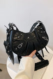 KATCH ME Black PU Cago City Rivet Buckle Adjustable Ruched Shoulder Bag