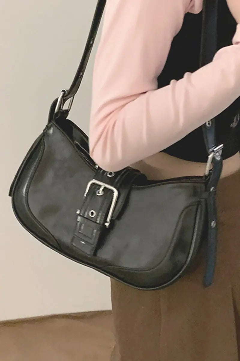 KATCH ME Black PU Leather Straps Mini Shoulder Bag Bag