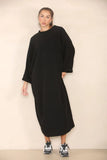 KATCH ME Black Round Neck Drop Shoulder Loose Dress Dress 26.99