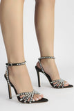 KATCH ME Black Satin Buckle Diamante High Stiletto Heels Shoes 