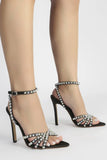 KATCH ME Black Satin Buckle Diamante High Stiletto Heels Shoes 