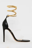 KATCH ME Black Snakelike Ankle Decor Stiletto Heels Shoes 