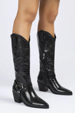 KATCH ME Black Snakeskin Studded Strap Cowboy Boots Shoes 