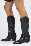KATCH ME Black Snakeskin Studded Strap Cowboy Boots Shoes 