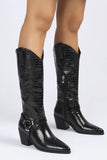 KATCH ME Black Snakeskin Studded Strap Cowboy Boots Shoes 