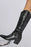 KATCH ME Black Snakeskin Studded Strap Cowboy Boots Shoes 