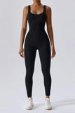 Black Sports Seamless U Neck Stretch Shaping Yoga Jumpsuit