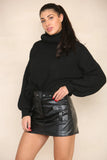 KATCH ME Black Stylish Cargo Pocket Belt Decor PU Skort Skort