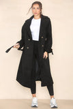 KATCH ME Black Stylish Notch Lapel Button Decor Waist Tie Thermal Coat Coat 