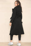KATCH ME Black Stylish Notch Lapel Button Decor Waist Tie Thermal Coat Coat 